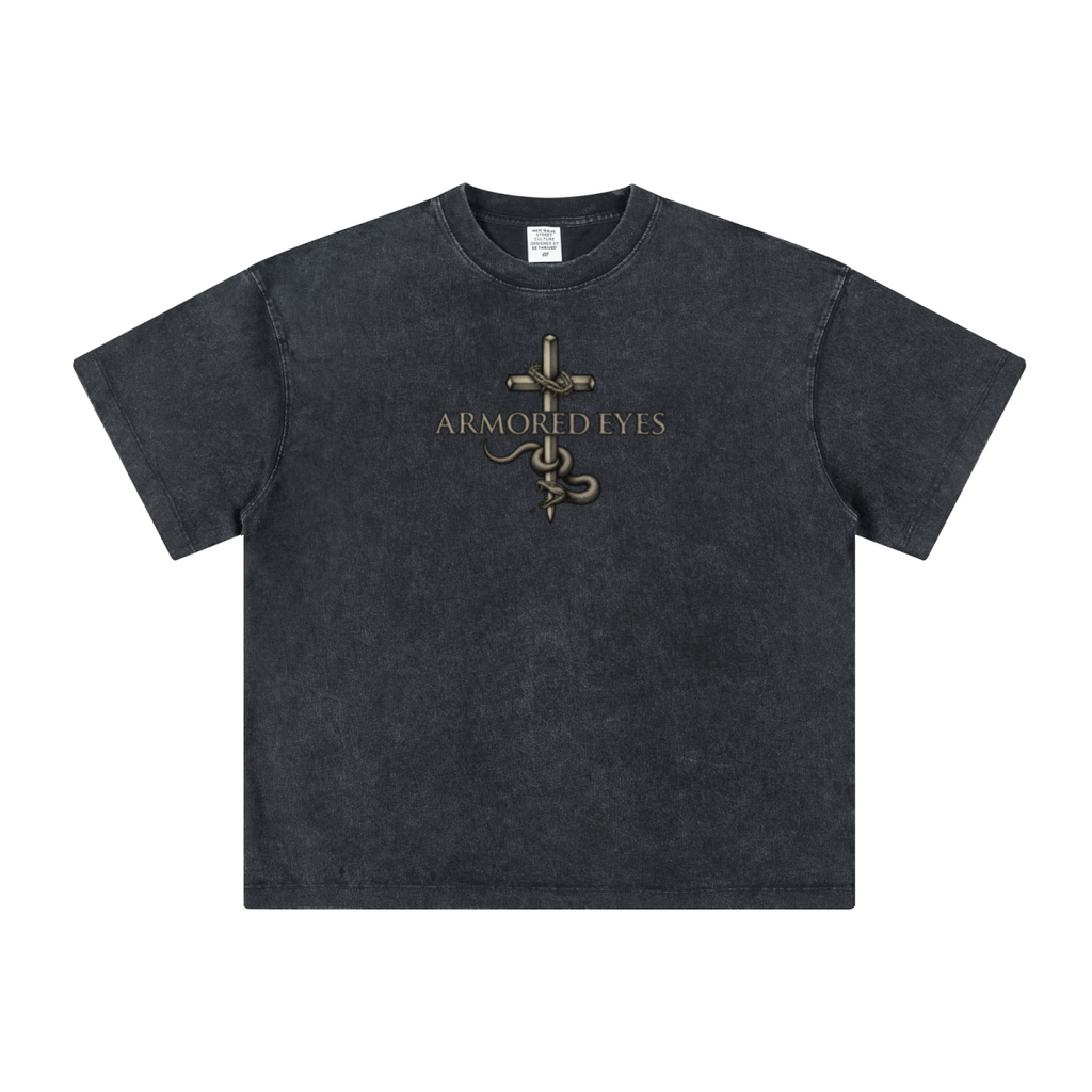 260GSM Unisex Heavyweight Re-Washed Distressed Crew Neck T-shirt Snowflake