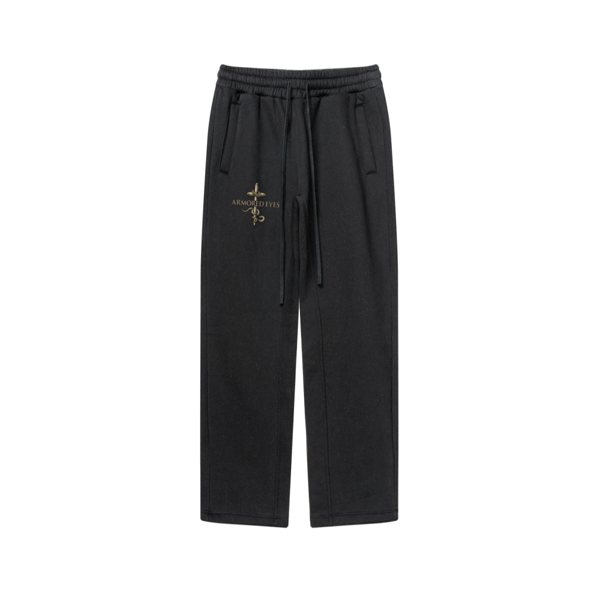345GSM Unisex Solid-Color Relaxed Fleece-Lined Straight-Leg Pants Black