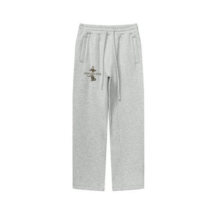 345GSM Unisex Solid-Color Relaxed Fleece-Lined Straight-Leg Pants Heathered Gray