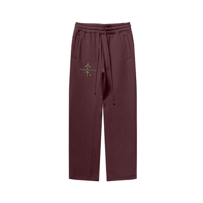 345GSM Unisex Solid-Color Relaxed Fleece-Lined Straight-Leg Pants Ankara Red