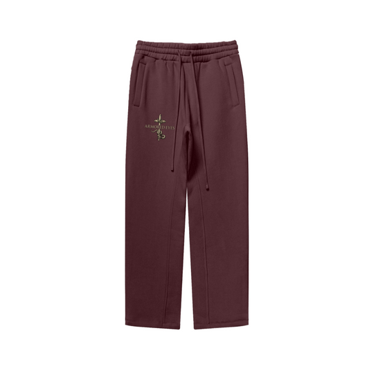 345GSM Unisex Solid-Color Relaxed Fleece-Lined Straight-Leg Pants Ankara Red
