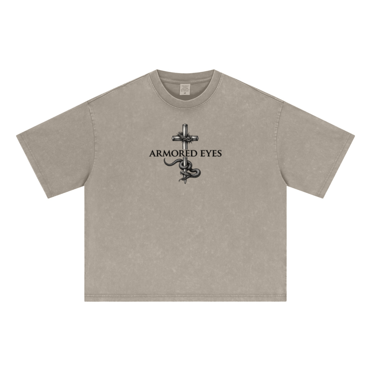 285GSM Unisex Boxy-Fit Distressed Fried-Color Snow-Wash Loose T-shirt Vintage Khaki