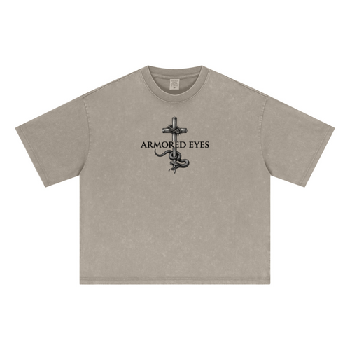 285GSM Unisex Boxy-Fit Distressed Fried-Color Snow-Wash Loose T-shirt Vintage Khaki
