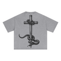 285GSM Unisex Boxy-Fit Distressed Fried-Color Snow-Wash Loose T-shirt Vintage Medium Gray
