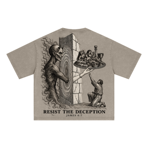 285GSM Unisex Boxy-Fit Distressed Fried-Color Snow-Wash Loose T-shirt Vintage Khaki