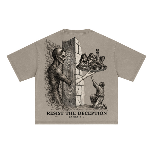 285GSM Unisex Boxy-Fit Distressed Fried-Color Snow-Wash Loose T-shirt Vintage Khaki